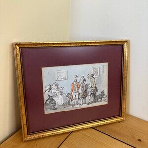 Thomas Rowlandson Hand Colored Etching A MILITIA MEETING Framed Art